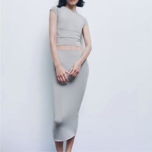 Zara Gray Women's midi pencil Skirt knit set backless cap sleeve top